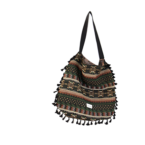 Native Soul Aztec Style Tribal Pattern Bohemian Folk Fringe Beach Tote Bag