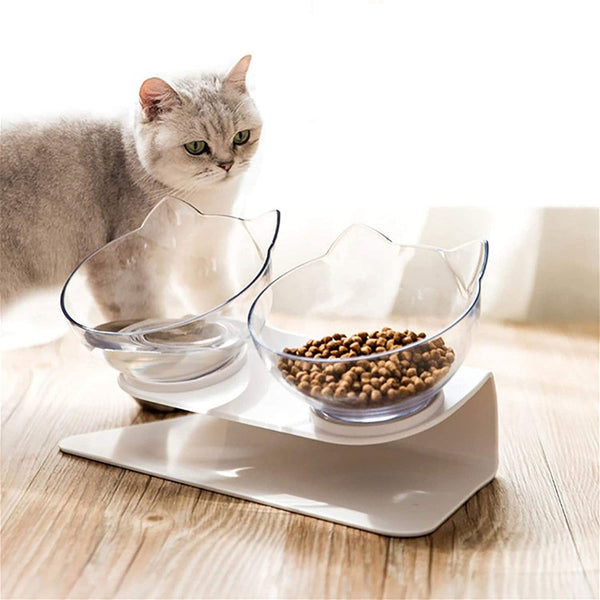 Non Slip Double Cat Bowl With Raised Stand Pet Food Cat Feeder Protect Cervical Vertebra Dog Bowl