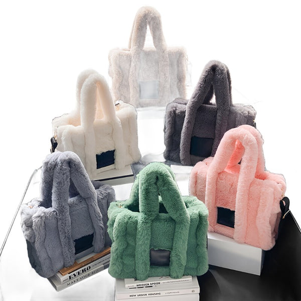 Designer Faux Fur Tote Bag For Women Luxury Handbags Autumn Winter Plush