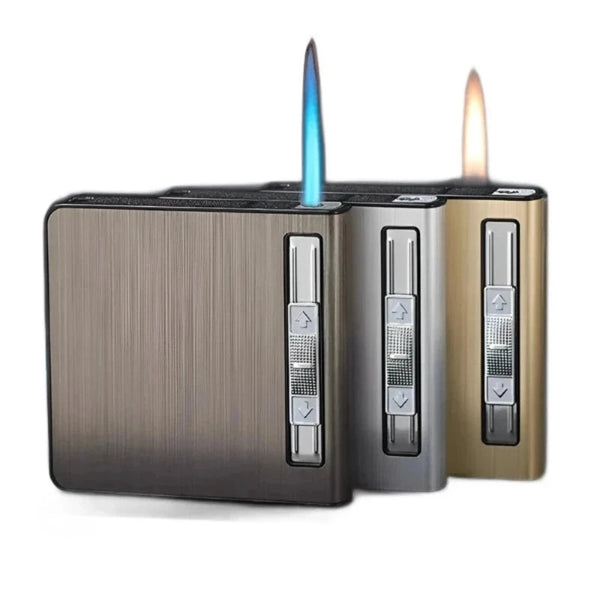 "Lighter: Metal Case with Gas Lighter - Hold 20 Cigarettes, Automatic Anti Pressure