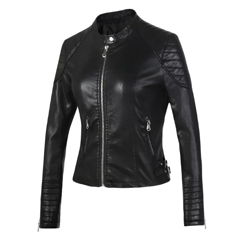 Zipper Faux Leather Biker Jacket Slim Coat Casual Motorcycle Leather Coat
