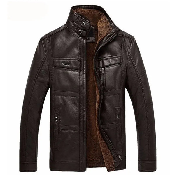 Winter Style with DIMUSI Leather Jacket - Solid Thick Coat with Thermal Fleece