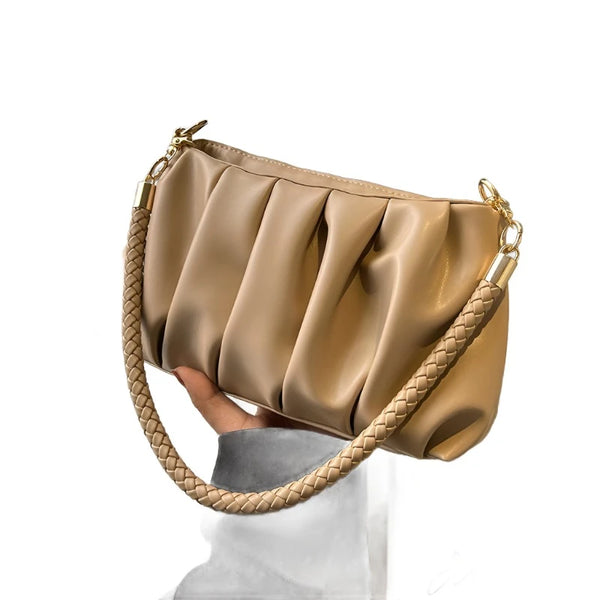 Vintage & Retro Bag Single-Shoulder Baguette Style Pleated Bag