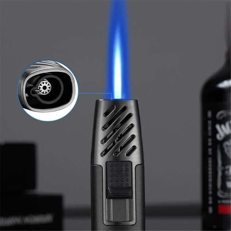 Blue Jet Flame Lighter Metal Inflatable Gas Cigar Lighter Kitchen BBQ Portable Ignition