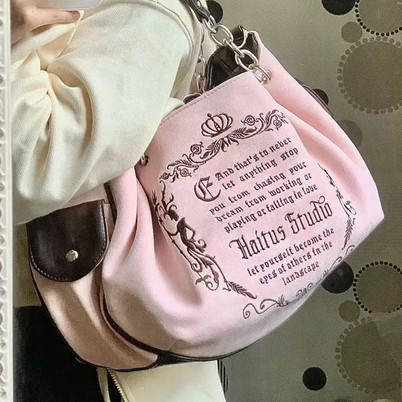 Trendy Gothic Chain Handbag Canvas Shoulder Bags Vintage Tote Bag for Women